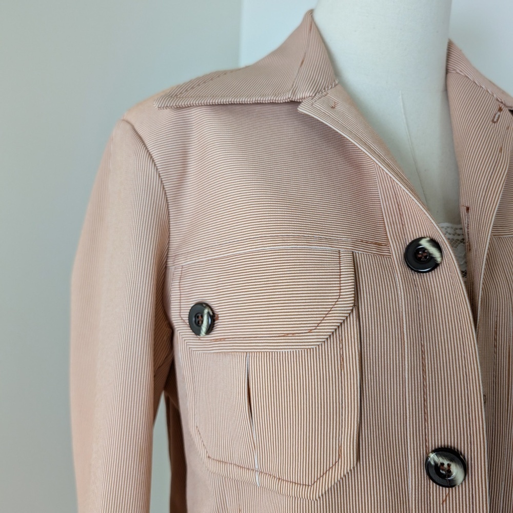70's Pinstripe Blazer Size Medium Overcoat Pastel Dagger Collar Vintage Office - Picture 9 of 14